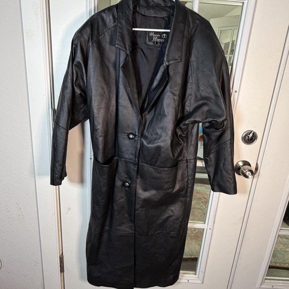 Vintage Marco Moroni Black Genuine Leather Maxi Trench Coat Small 90s Matrix